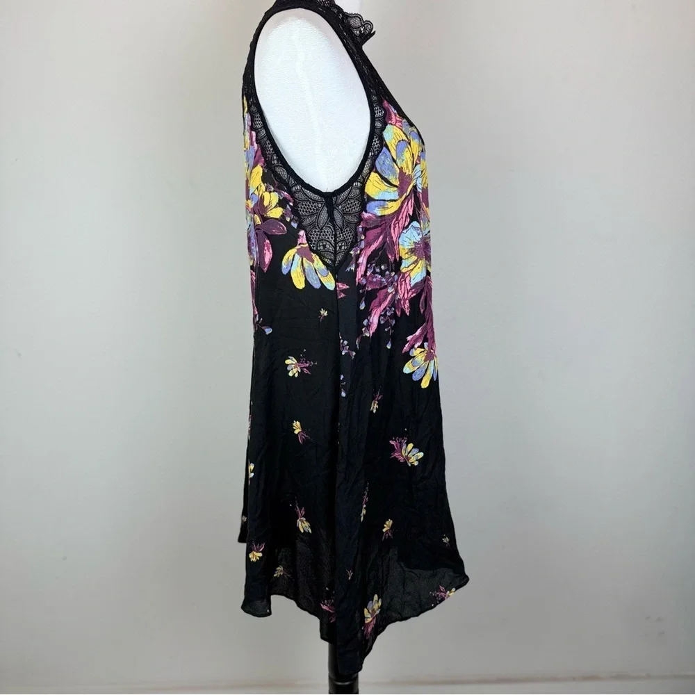 Free People‎ Intimately Floral Lace Mini Dress Black Multicolor Size M